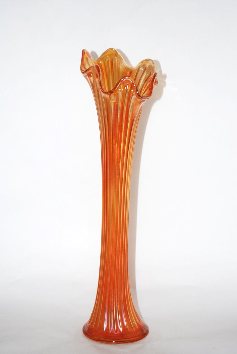 Tall Vintage Orange Carnival Glass Fluted Vase Etsy