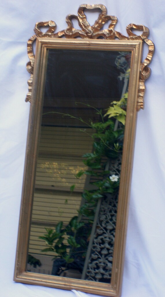 Items similar to Vintage Gilded Rectangle Gold Mirror with Bow on Etsy