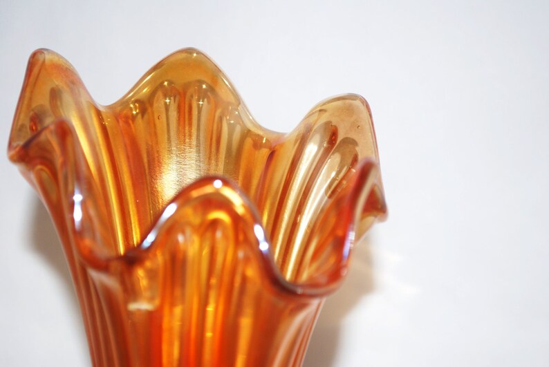 Tall Vintage Orange Carnival Glass Fluted Vase Etsy