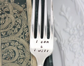 I Can & I Will Stamped Fork, Motivational Gift, Inspirational Gift, Motivational Quote, Goal Setting Gift