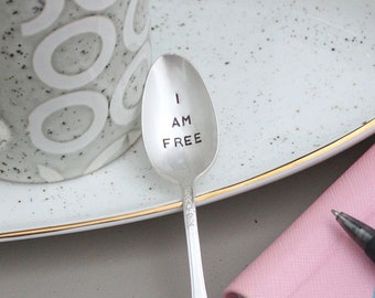 I Am Free Stamped Spoon, Positive Affirmations, Self-Care Gift, Mental Health, Goal Setting, Empowerment, Sustainable Gift, Meditation