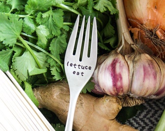 Lettuce Eat Stamped Fork, Stocking Stuffer, Gift for Coworker, Foodie Gift, Vegan Gift, Hostess Gift, Food Puns,