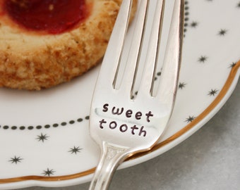 Sweet Tooth, Stamped Fork, Dessert Fork, Dessert Table, Dessert Lover Gift, Stocking Stuffer