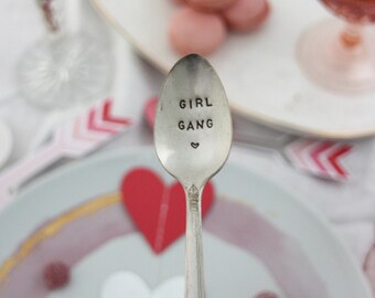 Girl Gang, Hand Stamped Vintage Silver Spoon, Galentines Day, Galentines Day Gift, Girl Power, Girlfriend Gift, International Women's Day