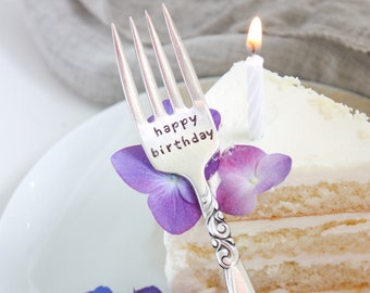 Happy Birthday Hand Stamped Fork, Cake Fork, Birthday Fork, Coworker Gift, Gift for Kids, Gift Under 25, Birthday Cake, Birthday Gift