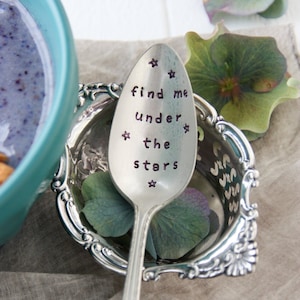 Find Me Under The Stars Hand-Stamped Vintage Silver-Plated Spoon, Celestial Gifts, Gift for Her, Stocking Stuffer, Celestial Decor, image 1