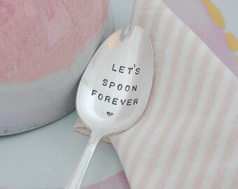 Let's Spoon Forever Hand Stamped Vintage Silver Spoon, Valentines Day Gift, Spooning Spoon, Valentines Day Gift For Him, Pun Gifts