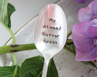 Mijn amandelboter lepel handstamped lepel, amandel boter lepel, foodie gift, veganistisch cadeau, plantaardig, keto cadeau, paleo cadeau,