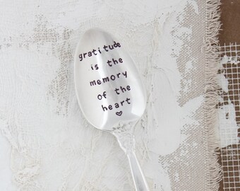 Gratitude Is The Memory Of The Heart Stamped Spoon, Gift for Friend, Gift for Her, Gift for Him, Engraved Spoon, Words On Spoons