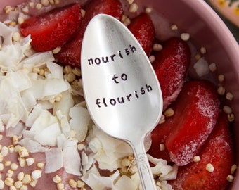 Nourish To Flourish Stamped Spoon, Nutritionist Gift, Foodie Gift, Plant-Based, Dietitian Gifts, Wellness Gift , Self-Care, Mother's Day