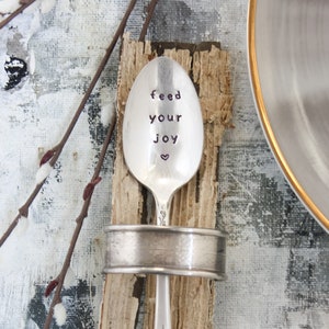 Feed Your Joy Stamped Spoon, Gift for Friend, Engraved Spoon, Words On Spoons, Joyful image 2