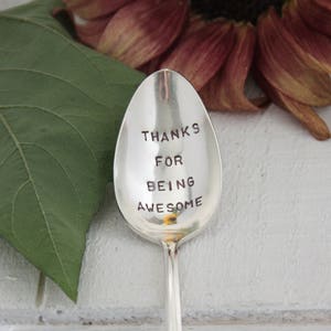 Thanks For Being Awesome Stamped Spoon, Hostess Gift, Thank You Gift, Teacher Gift, Gift for Coach, Gift Under 25, Mother's Day Gift image 2