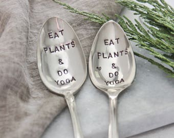 Eat Plants & Do Yoga Stamped Spoon, Vegan Gift, Vegetarian Gift, Stocking Stuffer, Foodie Gift, Yogi Gift, Yoga Gifts, Aspiring Chef