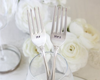 Mr &Mrs Stamped vintage Cake Forks, Wedding Decor, Wedding Gift, Wedding Table, vintage Wedding