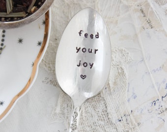 Feed Your Joy Stamped Spoon, Gift for Friend, Engraved Spoon, Words On Spoons, Joyful