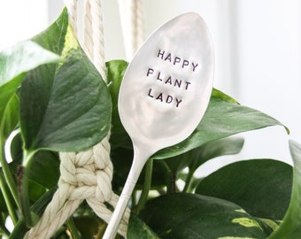 Gelukkige Plant Lady Vintage Hand Gestempelde Zilveren Lepel, Tuinlepel, Moederdag Cadeau, Plant Mom, Plant Marker, Tuinieren Gift, Plant Lover