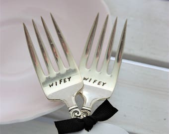 Wifey & Wifey, Hand Stamped, Vintage Silver Forks, Gay Wedding Gift, Lesbian Wedding, Queer Wedding