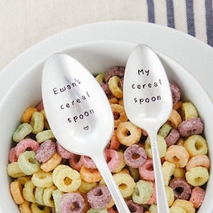 My cereal spoon Handstamped Spoon, Personalized Gift, Foodie Gift, Stocking Stuffer, Cereal Spoon, Cereal Lover image 1