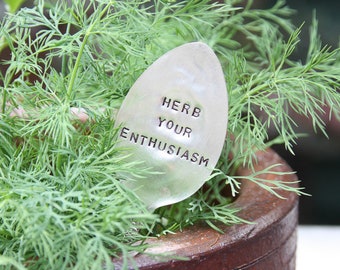 Herb Your Enthusiasm Stamped Garden Spoon, Garden Decor, Plant Markers, Garden Markers, Garden Gifts, Sustainable, Gardening, Outdoor