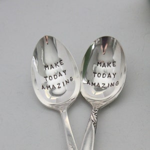 Make Today Amazing, Vintage Hand Stamped Silver Spoon, Inspirational Gift, Gifts Under 30, Positive Affirmations, Wellness and Spirituality image 4