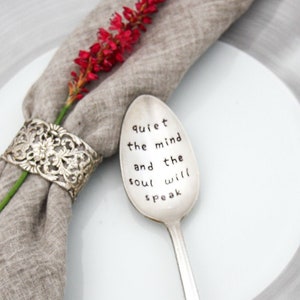 Quiet The Mind And The Soul Will Speak Stamped Spoon, Unique Gift, Inspirational Gift, Motivational Gift, Meditation Gift, Wellness Gift image 2