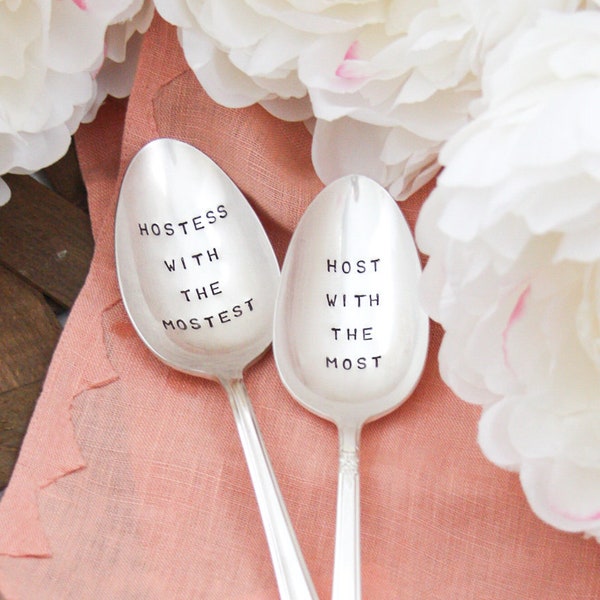 Hostess With The Mostest Hand Stamped Serving Spoon, Hostess Gift, Thank You Gift, Sustainable Gift, Host With The Most