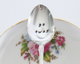 Go Away Hand-stamped Vintage Silver-Plated Demitasse Spoon, Coffee Craver, Funny Gift, Morning Person, Coffee Spoon, Tea Spoon