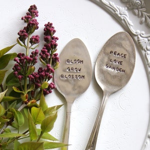 Bloom Grow Blossom Hand Stamped Vintage Silver Spoon, Garden Spoon, Plant Marker, Garden Gifts, Teacher Gifts, Sustainable, Gardening image 5