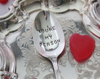 You're My Person, Vintage Hand Stamped Silver Plated Spoon, Valentine's Day, Coffee Spoon, Gift for Spouse, Gift for Partner
