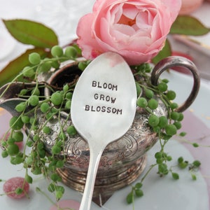 Bloom Grow Blossom Hand Stamped Vintage Silver Spoon, Garden Spoon, Plant Marker, Garden Gifts, Teacher Gifts, Sustainable, Gardening image 2