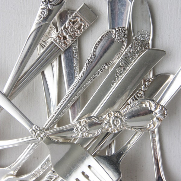 Bulk Dinner Forks Vintage Silverplated, Mismatched Silverware, Wedding, Bridal Shower, Baby Shower, Holiday Table, Thanksgiving