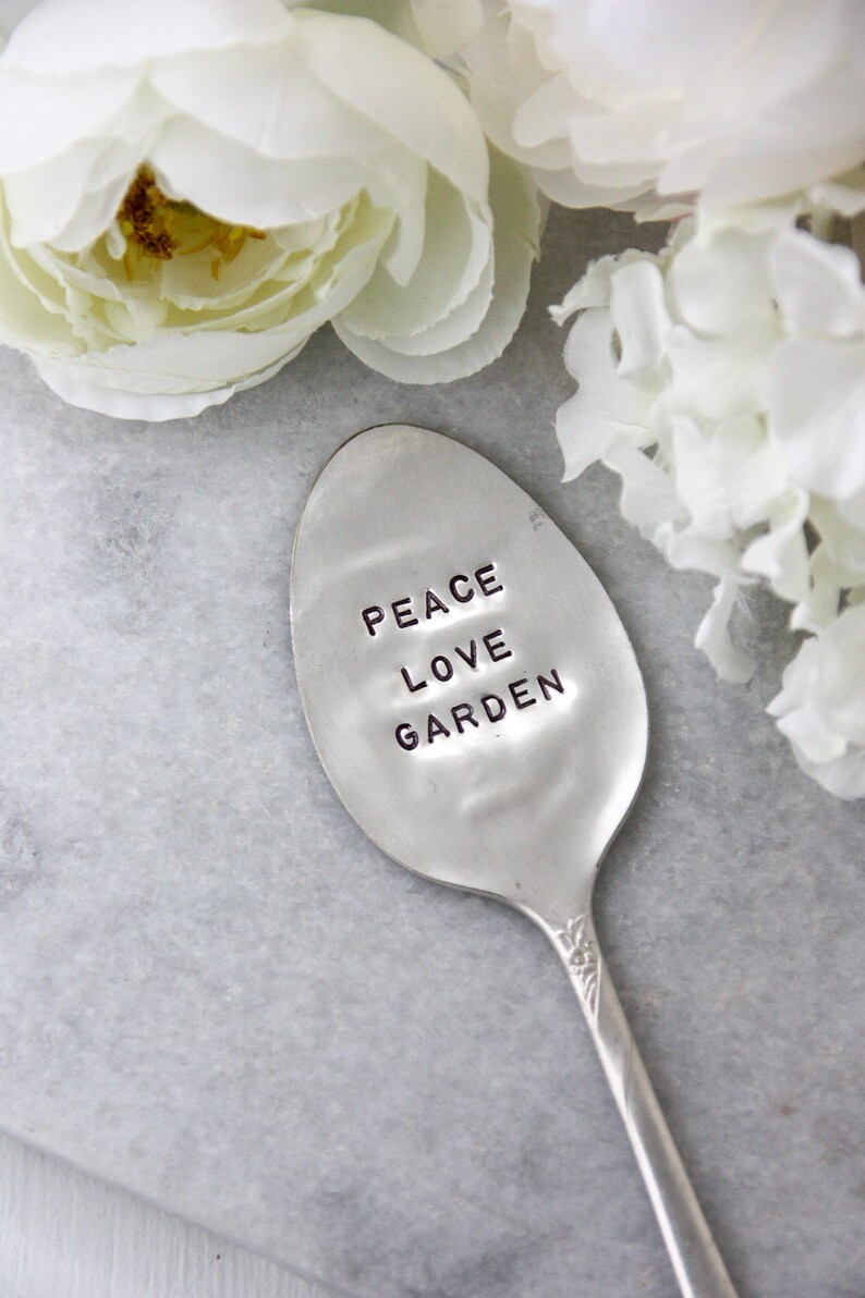 Peace Love Garden Hand Stamped Vintage Silver Spoon, Garden Decor, Sustainable, Garden Art, Mother's Day Gift, Gifts for Mom, Plant Lady image 5