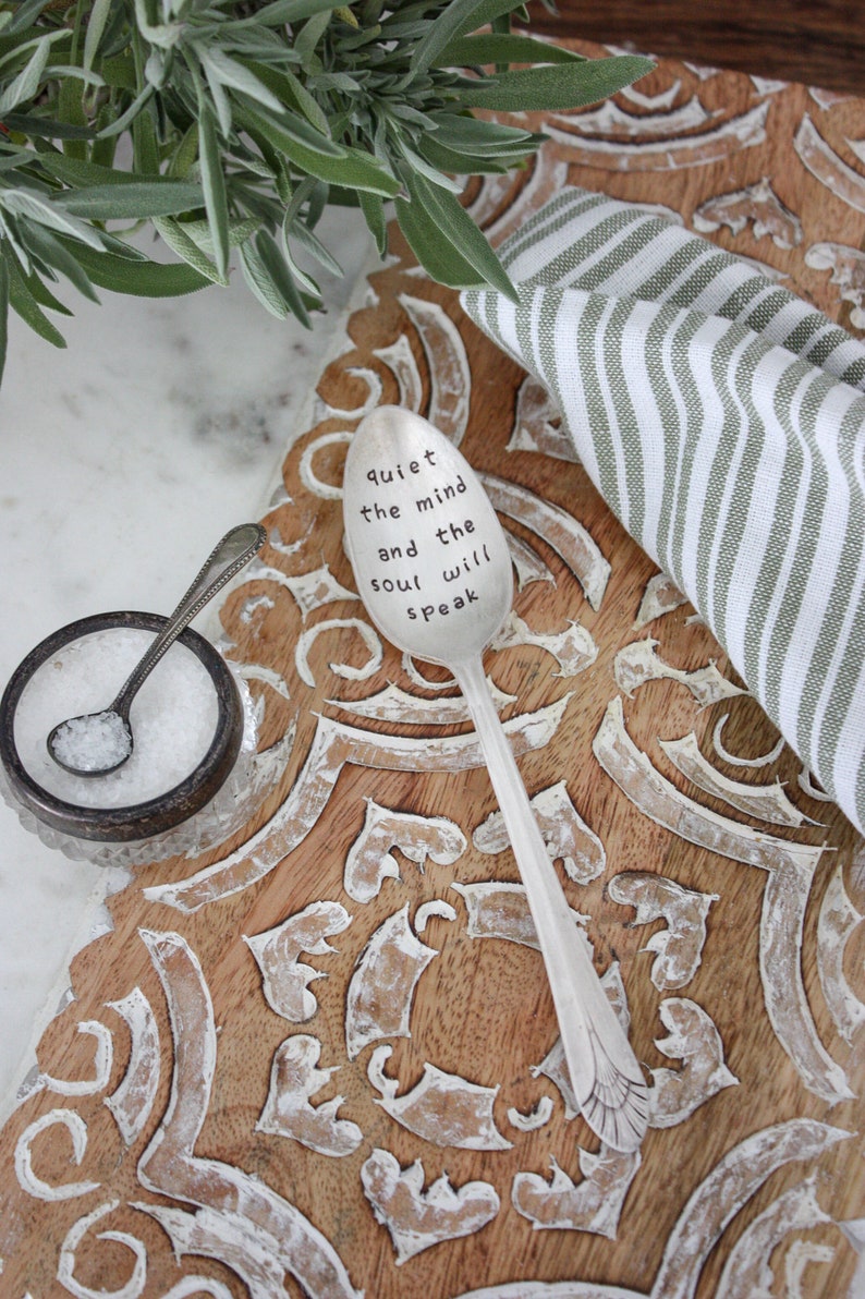 Quiet The Mind And The Soul Will Speak Stamped Spoon, Unique Gift, Inspirational Gift, Motivational Gift, Meditation Gift, Wellness Gift image 4