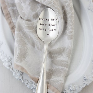 Strong Back Soft Front Wild Heart Hand Stamped Vintage Spoon, Brene Brown Quote, Inspirational Gift, Braving The Wilderness, Bestie Gift image 5