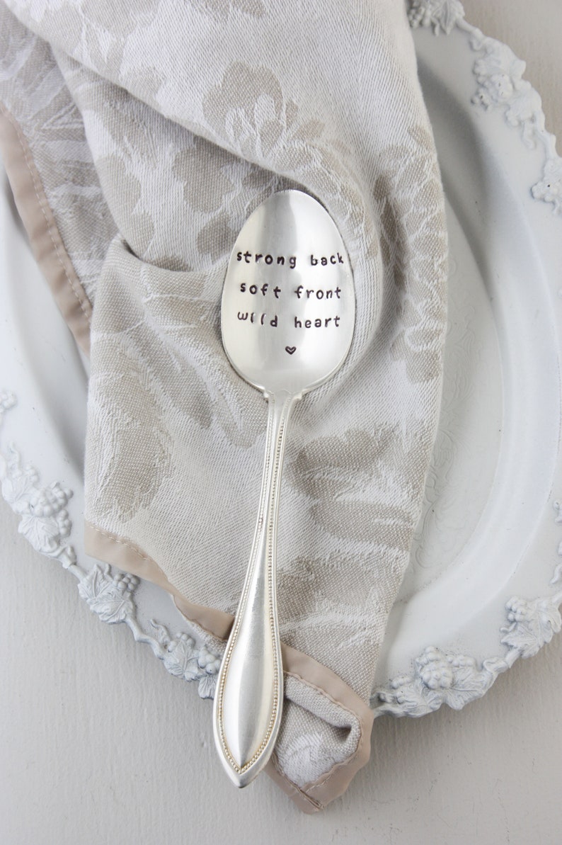 Strong Back Soft Front Wild Heart Hand Stamped Vintage Spoon, Brene Brown Quote, Inspirational Gift, Braving The Wilderness, Bestie Gift image 5
