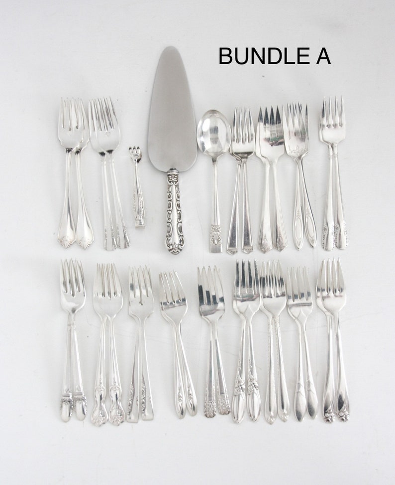 Bulk Vintage Silverware Dessert Set, Dessert Forks, Tea Party, Dessert Party, Wedding, Baby Shower, Holiday Table, Thanksgiving Bundle A