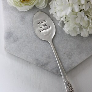 Peace Love Garden Hand Stamped Vintage Silver Spoon, Garden Decor, Sustainable, Garden Art, Mother's Day Gift, Gifts for Mom, Plant Lady image 3