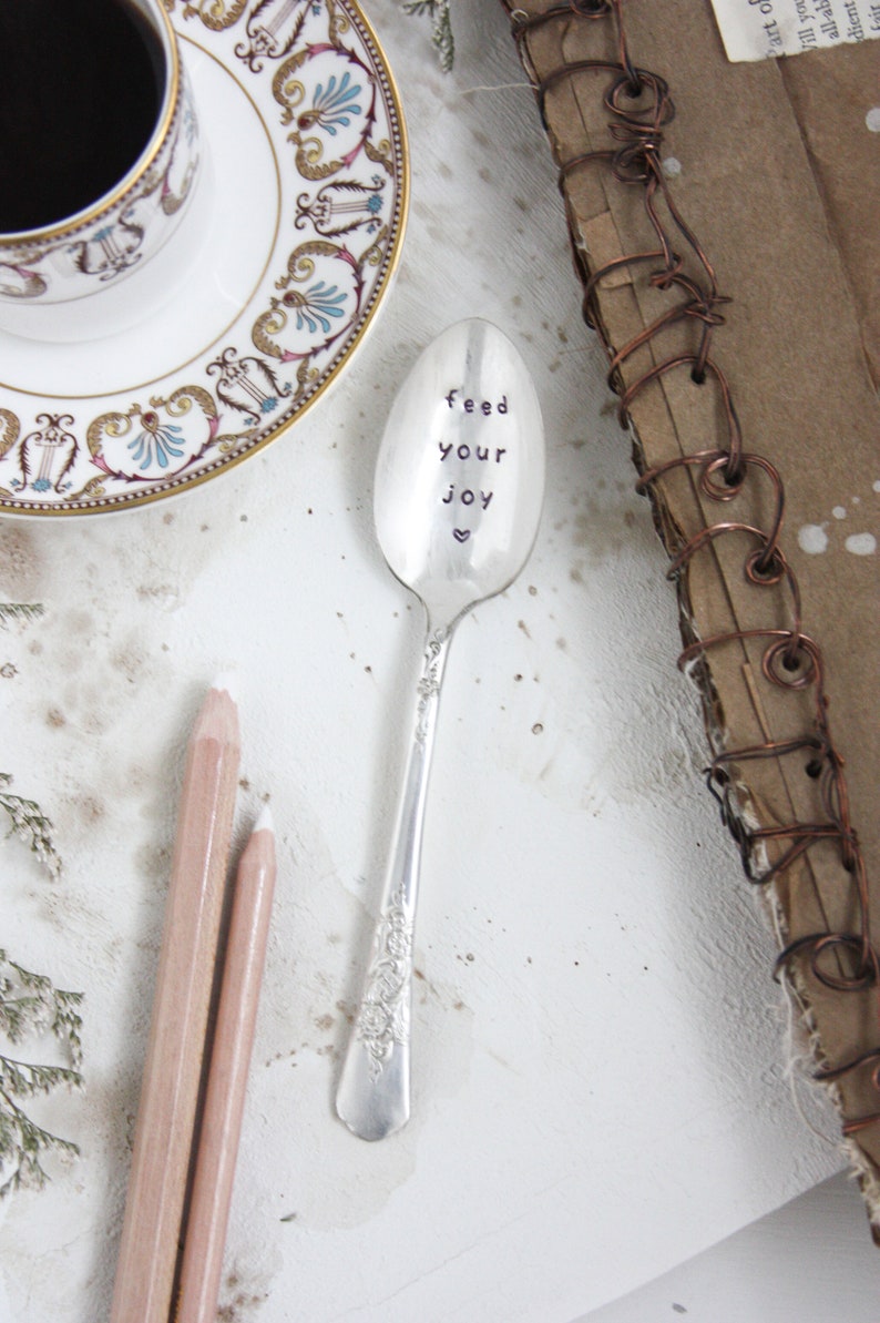 Feed Your Joy Stamped Spoon, Gift for Friend, Engraved Spoon, Words On Spoons, Joyful image 3