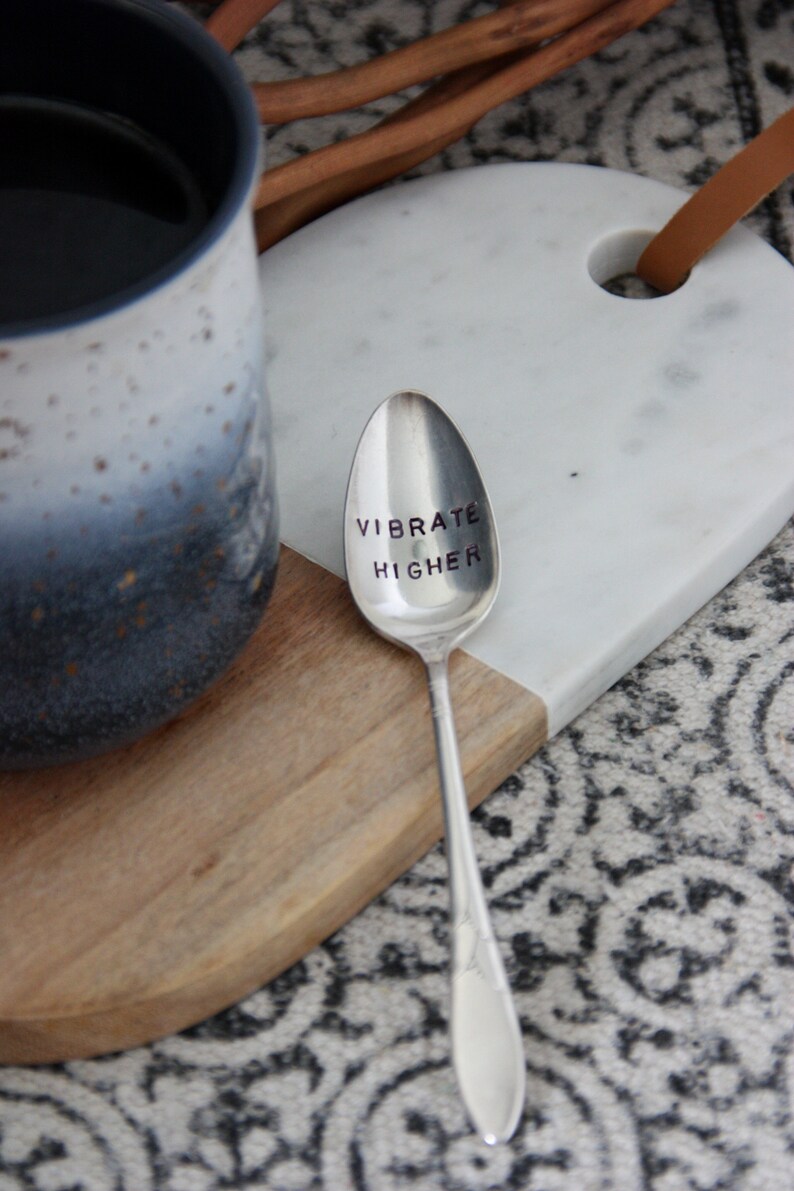 Foodie Gift Meditation Gift Spirituality Wellness Inspirational Gift Vibrate Higher Stamped Spoon Positive Affirmations Yoga Gifts