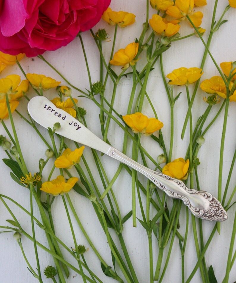 Spread Joy Stamped Spreader Stamped Knife Cheese Knife Etsy
