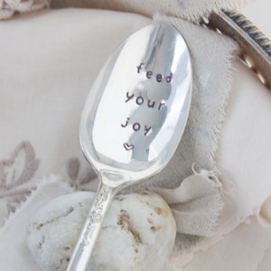 Feed Your Joy Stamped Spoon, Gift for Friend, Engraved Spoon, Words On Spoons, Joyful image 6