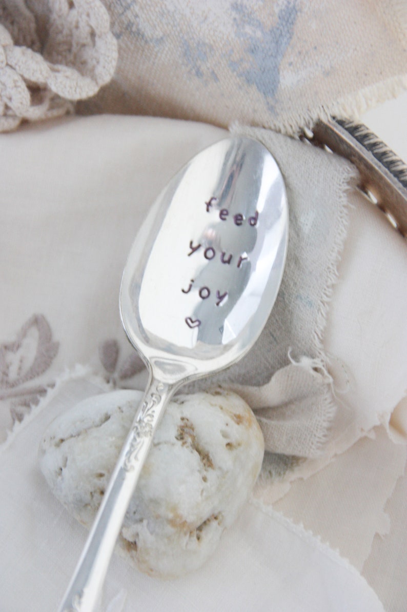 Feed Your Joy Stamped Spoon, Gift for Friend, Engraved Spoon, Words On Spoons, Joyful image 6