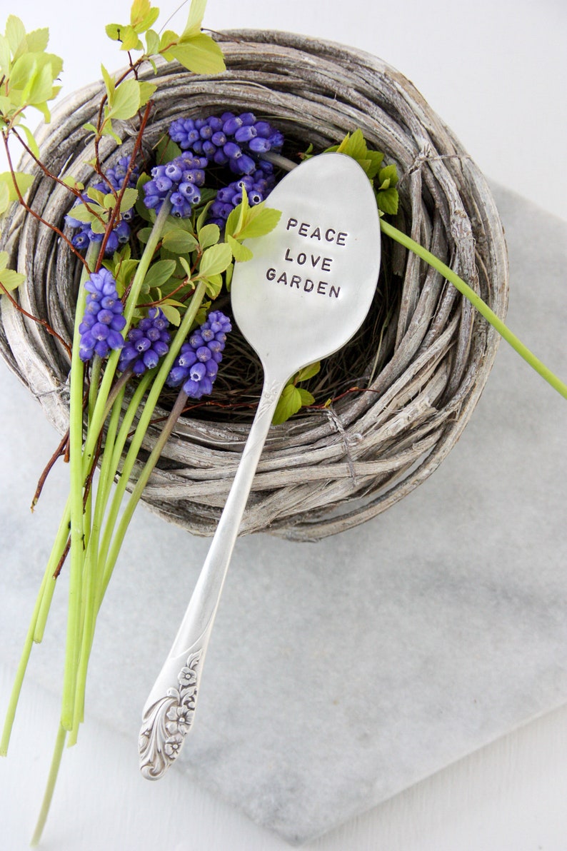 Peace Love Garden Hand Stamped Vintage Silver Spoon, Garden Decor, Sustainable, Garden Art, Mother's Day Gift, Gifts for Mom, Plant Lady image 7