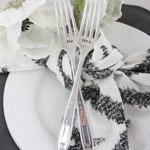 Mx & Mx Hand Stamped Vintage Cake Forks, Non-Binary Wedding, Gender Neutral Wedding, LGBTQIA, Gender Neutral Honorific Mx and Mrs