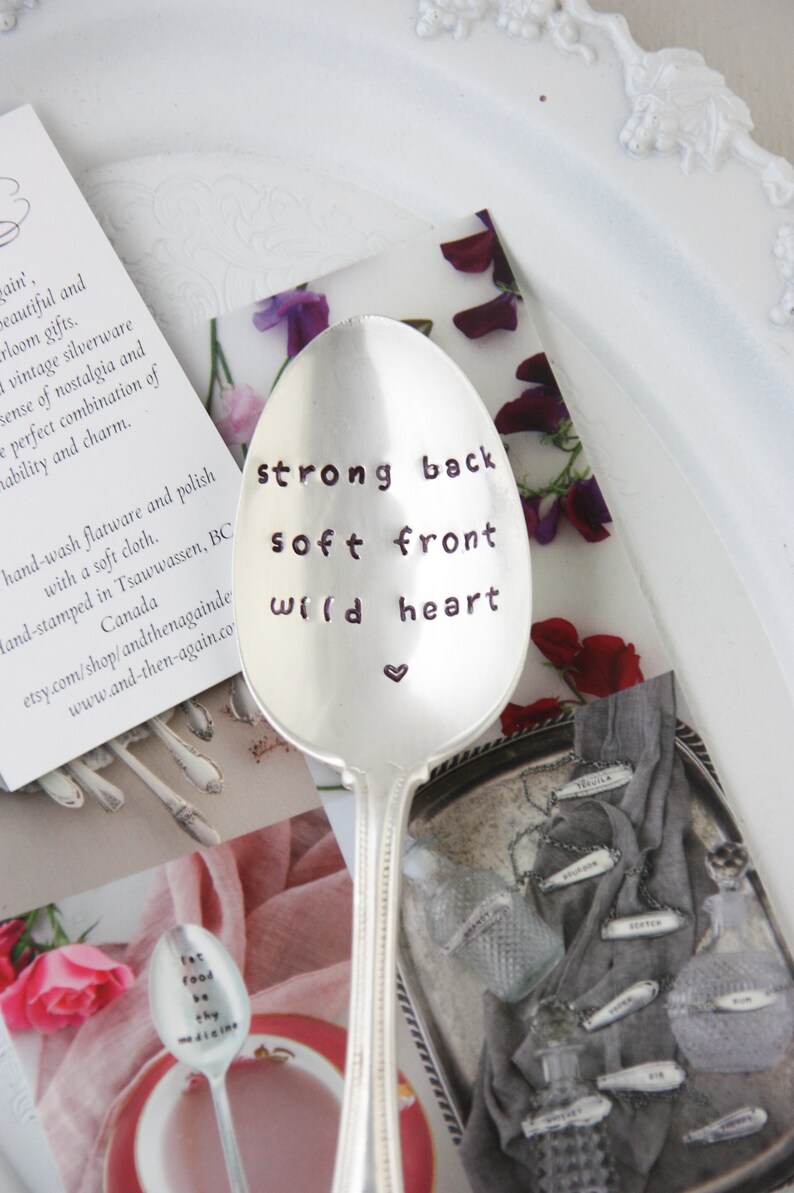 Strong Back Soft Front Wild Heart Hand Stamped Vintage Spoon, Brene Brown Quote, Inspirational Gift, Braving The Wilderness, Bestie Gift image 6