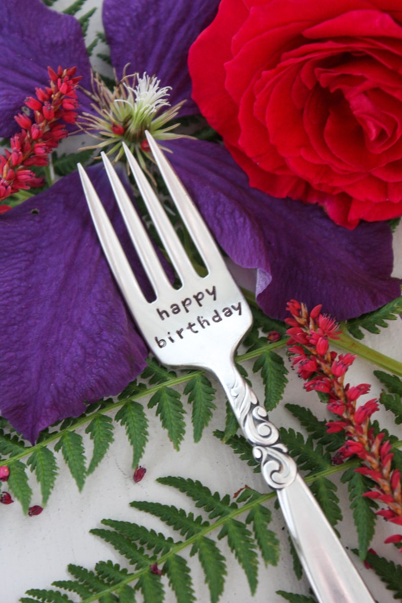 Happy Birthday Hand Stamped Fork Cake Fork Birthday Fork Etsy