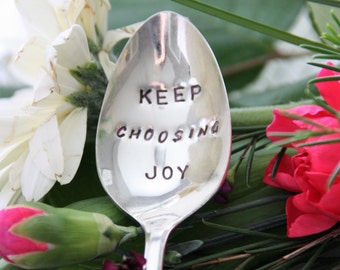 Keep Choosing Joy, Vintage Hand Stamped Silver Plated Spoon, Positive Affirmation, Wellness and Spirituality, Self-Care, Sustainable