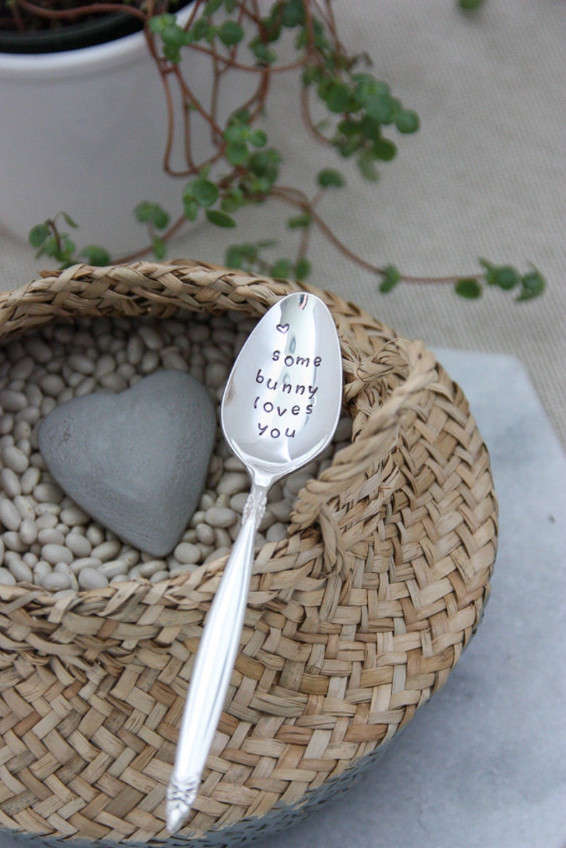 Some Bunny Loves You Stamped Spoon, Easter Spoon, Easter Basket Stuffer, Valentines Day Gift, Easter Decor, Bunny Gifts, Kids Easter Gift image 2