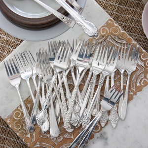 Bulk Vintage Silverware Dessert Set, Dessert Forks, Tea Party, Dessert Party, Wedding, Baby Shower, Holiday Table, Thanksgiving 画像 4