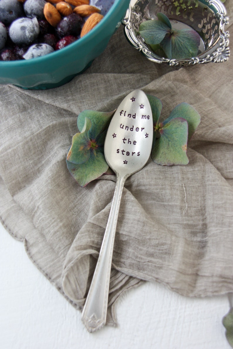 Find Me Under The Stars Hand-Stamped Vintage Silver-Plated Spoon, Celestial Gifts, Gift for Her, Stocking Stuffer, Celestial Decor, image 4